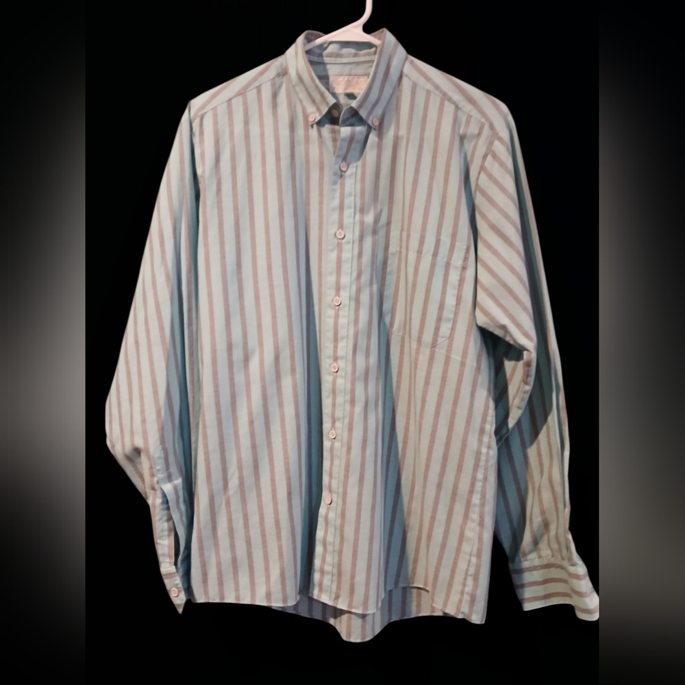 Vtg Nicolas Allen Lightweight Light Blue Hrey Stripe Button Down Medium